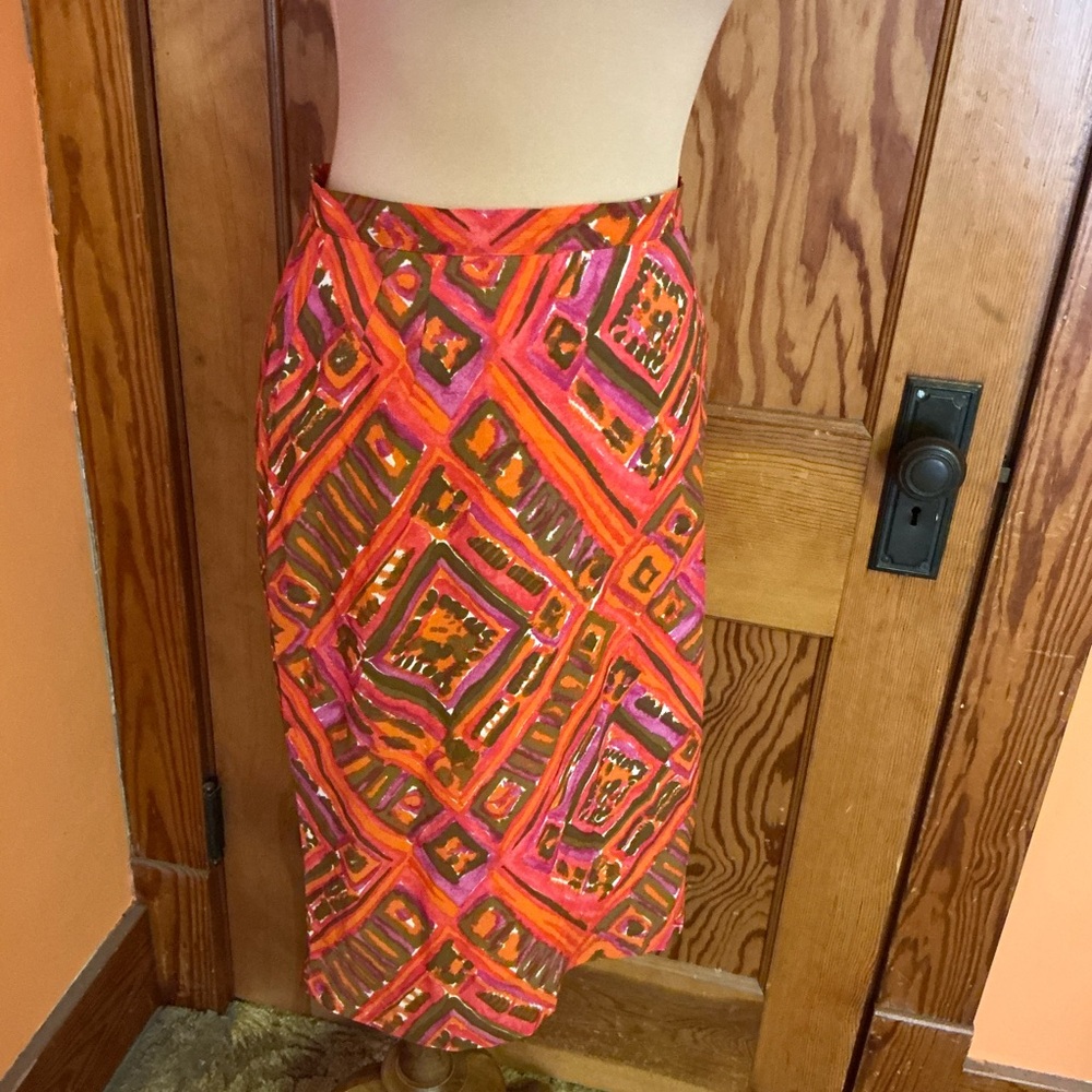 Vintage 1960s Day Glow Geometric Skirt | Psychedelic Pink Orange Mod Skirt - Picture 10 of 12